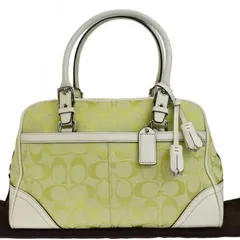 【中古】 中美品 コーチ COACH シグネチャー ハンドバッグ ライトグリーン ホワイト キャンバス レザー 保存袋付き 8K05 08HC808
