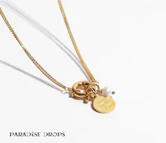 コイン ネックレス 二重チェーン パール ゴールド 韓国デザイン 高見え シンプル 上品 メタル レイヤード 大人カジュアル レディース プレゼント 二重　チェーン　韓国デザイン 鎖骨チェーン　チャーム　K18 パール　高級　高見え