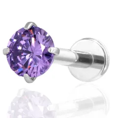 ボディピアス ラブレットスタッド 立爪ストーン(ストーン4mm パープル)(14G)(内径6mm)