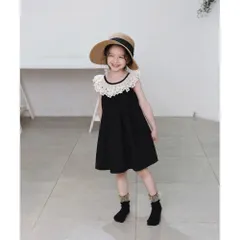 ☆ ブラック ☆ 110cm ☆ キャサリンくしゅくしゅワンピース ノースリーブ ワンピース キッズ ノースリーブワンピース 夏 62042301 サマードレス 袖なし 子供 女の子 フリル レース バックリボン Aライン 黒 ブラック おしゃれ 可愛い