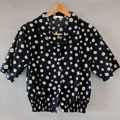Ciaopanic チャオパニック 開襟シャツ オープンカラー 裾ゴム ショートシャツ たんぽぽ 黒 白 黄 レディース フリーサイズ