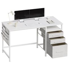 新品 Maihail机pcデスク パソコンデスク 幅120cm×奥行45cm つくえ 勉強机学習机 左右入替可 布製引き出し付き オフィスデスク ワークデスク 収納ラック白い