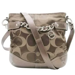 美品 COACH コーチ シグネチャー チェーン ダッフル ショルダーバッグ クロスボディ サテンキャンバス カバン 鞄 F19730 茶 ブラウン レディース 古着 中古 USED