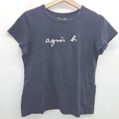 ◇ ⊂ agnes b アニエスベー ロゴプリント 半袖 Tシャツ サイズT2 ネイビー系 レディース E  【1507250005889】