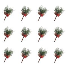 WANDIC 人工松ピック, 12個 クリスマスパインニードル レッドベリーフラワーアレンジメントリース と休日の装飾