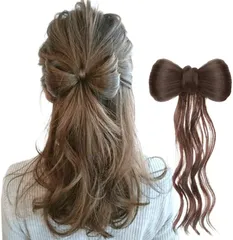 ルスブリラーレ (Luce brillare) 髪飾り リボン ポニーテール クリップ ヘアクリップ 巻き髪 シニヨン つけ毛 部分ウィッグ ポイントウィッグ 簡単装着 人工毛 七五三 浴衣 着物 和装 入園 卒園(ダークブラウン,  ゆるふわ)