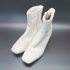 ■ STAR GIRL スターガール 無地 スクエアトゥ ジップアップ ショート ブーツ サイズS ホワイト レディース E  【1304210004513】