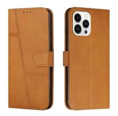 レザーウォレットケースiphone14 PUレザー素材ストラップ穴付き手帳型iphoneケース (キャメル)
