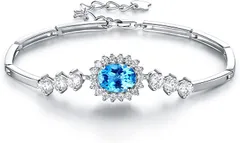 JIANGXIN 11月 誕生石 スイスブルートパーズ 女性シルバー925 レディース ブレスレット 調節可能 925純銀製( 11月 誕生石 スイスブルートパーズ)