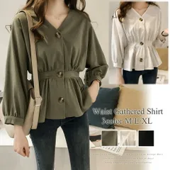 ウエストギャザーシャツ シフォンブラウス シャツ ブラウス Vネック 長袖 おしゃれ ブラウス トップス オフィス 通勤 レディースファッション
