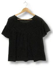 ③【送料無料】【極美品】 one after another NICE CLAUP 半袖カットソー ブラウス フリル 水玉ドット ネイビー/白 Mサイズ  ■管理番号L29151SSA25-2507（198）