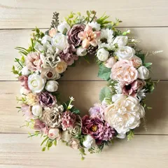 7-48春リース　春待ちリース　ナチュラルリース　くすみカラー　ボタニカルリース　北欧　ドアリース　玄関リース　春爛漫　ひな祭り　大人可愛い　アースカラー　店舗　什器　撮影　背景　ディスプレイ