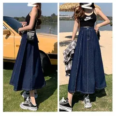 人気　フレア　デニムスカート　Mサイズ/Lサイズ　アイテム　着痩せ　Aライン