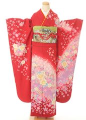 正絹☆たおやかにそよぐ枝垂桜と上品に煌めく金箔☆片身替わり調7歳