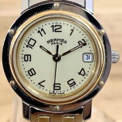 すずめっこ様限定  エルメス 腕時計 クリッパー レディース CL4.220 HERMES アイボリー QZ 時計 3針 デイト 不動