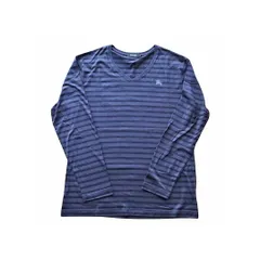 BURBERRY BLACK LABEL バーバーリー ブラックレーベル ボーダー柄 長袖 Tシャツ Vネック ロングスリーブ ネイビー系  メンズ size 3 ワンポイント