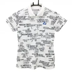 ★SALE価格★【美品】ルコックゴルフ 半袖ポロシャツ 白×ネイビー 英字総柄 レディース M ゴルフウェア le coq sportif