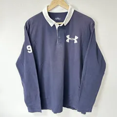 (^w^)b UNDER ARMOUR アンダーアーマー 長袖ポロシャツ ボタンダウン ロゴ刺繍 トップス スポーツMIX カジュアル ラフ デイリー タウンユース ネイビー 紺 メンズ サイズLG