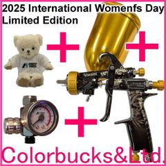 ■【限定モデル】【KIWAMI-1-13B8-S18】【CA-400ゴールドカップ】【手元エアゲージ付】2025 International Women's Day Limited Edition  コバルトブラック/マット金色 アネスト岩田スプレーガン
