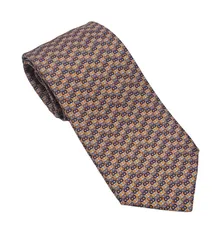 新品同様 エルメス ネクタイ シェーヌダンクル オレンジ シルク 100％  メンズ HERMES　総柄