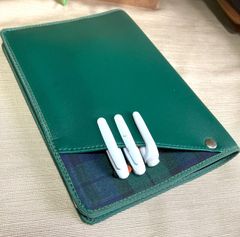 B5大学ノートサイズ【Cover pocke付きカバー】２冊用■合皮/チェック■グリーン