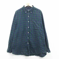 XL/古着 ラルフローレン ポロジーンズ 長袖 ブランド フランネル シャツ メンズ 大きいサイズ ロング丈 コットン ボタンダウン 緑他 グリー