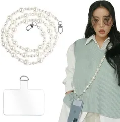 Turkalla スマホストラップ パールチェーン ショルダーストラップ 斜め掛け 肩掛けストラップ パールストラップ タグパッチ 丈夫 携帯ストラップ 着脱簡単 紛失・忘れ物防止 全機種対応( E)