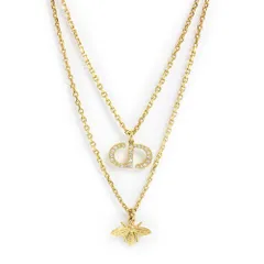 クリスチャンディオール プチ Petit CD Bee ビー 蜂 2連チェーン ネックレス ペンダント ラインストーン ゴールド N3225WOMCY 箱付 Christian Dior（新品・未使用品）