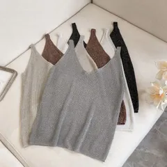 キャミソール ニット レディース ラメ タンクトップ ニットキャミ Vネック ノースリーブ トップス 韓国 メール便送料無料