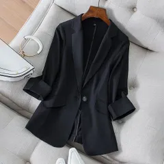 ☆ ブラック ☆ Mサイズ ☆ ジャケット レディース スーツ テーラード ビジネス テーラード ジャケット スーツジャケット レディース 七分丈 テーラードジャケット 上着 羽織 羽織り カジュアルジャケット フォマールスーツ フォマール スリム 軽量