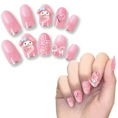 サンリオ キャラクター ネイルチップ マイメロディ 貼って剥がせる 立体 24枚入り ショート グラデーション ストーン ネイルシール おしゃれ 女の子 人気 ネイル 剥がせる Mymelody 