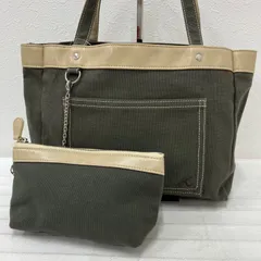 5243　Kitamura　キタムラ　トートバッグ　キャンバス　 レザー　カーキ系　バッグインポーチ付き　Kロゴ　レディース