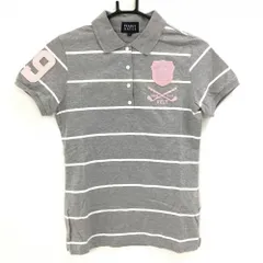 パーリーゲイツ 半袖ポロシャツ 杢グレー×白 ボーダー ワッペン レディース 1(M) ゴルフウェア PEARLY GATES