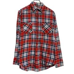 Dickies 長袖 チェックシャツ M レッド ホワイト ネイビー ディッキーズ ボタン 胸ポケット カジュアル 古着卸 アメリカ仕入 a701-7432のサムネイル