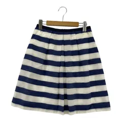 UNTITLED アンタイトル リネン混　ボーダー　タックスカート size2/ホワイト×ネイビー レディース