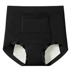 温活サニタリーショーツ 綿95％ カイロポケット付き お腹すっぽり 深ばきタイプ 冷え性対策 広い防水布 伸縮性 生理用ショーツ 足回り痛くない 黒 rss-011