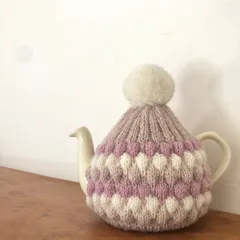 ❤︎ バブルモチーフ　4capティーコゼー♡ピンクベージュ♡ 手編み♡ロンドンポッタリー