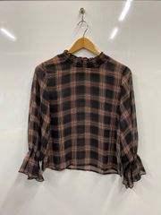 nj474⚫︎MURUA●ムルーア⚫︎チェック⚫︎ブラウス⚫︎シャツ⚫︎size F⚫︎黒