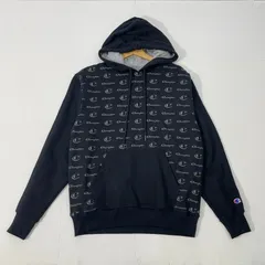 Champion/チャンピオン プルオーバー 総柄 パーカー フーディー フロントプリント オーバーサイズ ビックシルエット パキスタン製 メンズ M ブラック