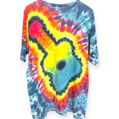 ギター柄 タイダイ Tシャツ L ヴィンテージ 音楽好き 一点もの 古着 フェス　ギター ウクレレ　ライブ　染め　サイケデリック