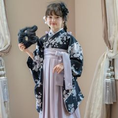 キャサリンコテージ　袴セット　いにしえ華車桃　紺袴C4 卒園式　120㎝ HAKAST18-C4】着付け簡単袴セット 刺繍入り 京都絵師描き下ろし