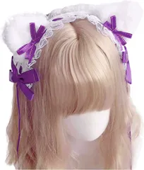 MORY TRADE morytrade カチューシャ ヘッドドレス 髪飾り レディース コスプレ リボン ゴスロリ ねこみみ ロリータ 猫 濃い紫(ダークパープル,  Free Size)