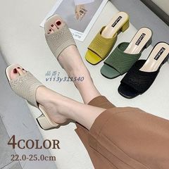 ミュール レディース サンダル オープントゥ スクエアトゥ 女性 婦人 チャンキーヒール おしゃれ 大きいサイズ かわいい シンプル  vii3y311540