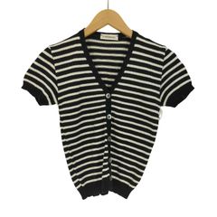 ジェイアンドエムデヴィッドソン J＆M Davidson ベルギー製 シェルボタン ボーダー S/S コットン ニット カーディガン レディース 表記無 