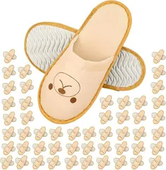 MIMIA こども 用 使い捨て スリッパセットきりん くま 熊 柄 個包装 子ども 前閉じ 滑らない 室内 厚手 キッズ 来客用 すりっぱ(くま：50足セット,  23.0 cm)