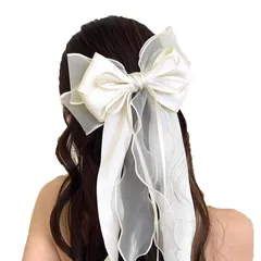 【在庫処分】萌え系 パーティー コスプレ系 ヘッドドレス サテン お洒落 フリル レース チャーム 蝶結び ウェディング 可愛い 可愛い 浴衣 髪留め 髪留め 和装 ヘアアクセサリー リボン付き (ホワイト) 女の子 お姫様 振袖 ヘアクリップ 髪飾り バレッ
