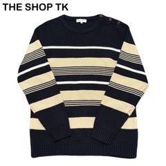 THE SHOP TK タケオキクチ 肩ボタン 毛混在 ボーダー デザインニット セーター ニット メンズ レディース XLサイズ