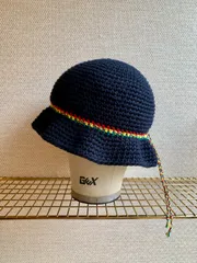 ラスタカラーライン入りハット✳︎ラスタクラッシャーハット✳︎ラスタバケットハット✳︎ラスタニット帽✳︎手編みニット帽✳︎Handknit✳︎フリーサイズ✳︎男女兼用✳︎Black✳︎綿100%✳︎Cotton100%