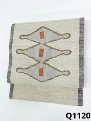 紬八寸名古屋帯 幾何学模様 工芸的 正絹 Q1120