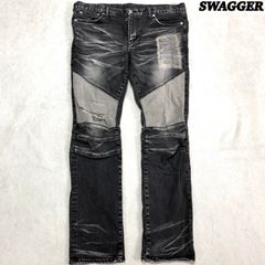 SWAGGER BIKERS SKINNY PRIDE DENIM PANTS デニムパンツ スキニーパンツ バイカーズ ストレッチ ヴィンテージ加工 ダメージ加工 W34 ブラック 黒 スワッガー